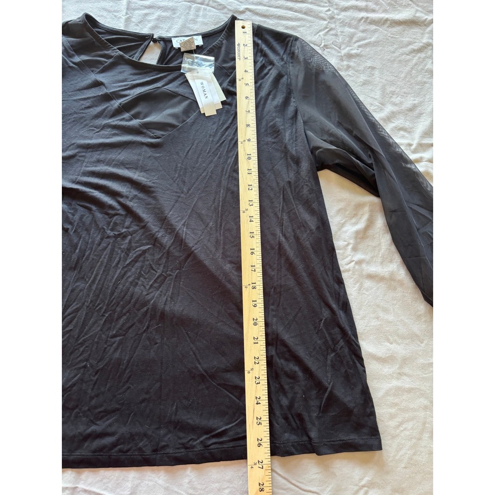 Carmen Marc Valvo Black Mesh Sleeve Cutout Top Plus Size 1X New - Picture 4 of 6